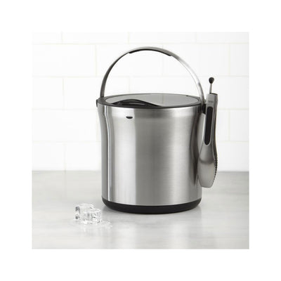 OXO Stainless Steel Insulated Ice Bucket with Clear Lid and Tong Set (Open Box)