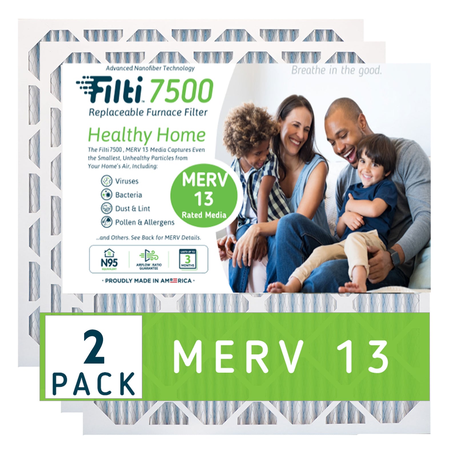 Filti 7500 Pleated Home HVAC Furnace 20 x 20 x 4 MERV 13 Air Filter (2 Pack) - VMInnovations