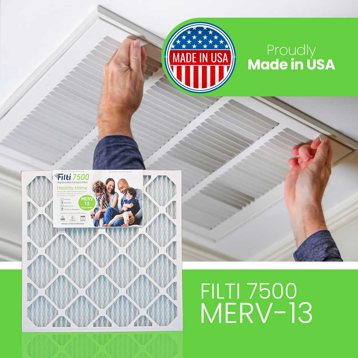 Filti 7500 Pleated Home HVAC Furnace 20x20x1 MERV 13 Air Filter (2 Pk)(Open Box)