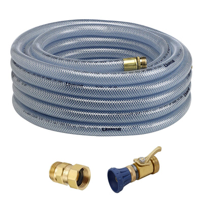 Underhill 75 Ft Clear Water Hose w/ Precision Cloudburst Nozzle & Hose Adapter - VMInnovations