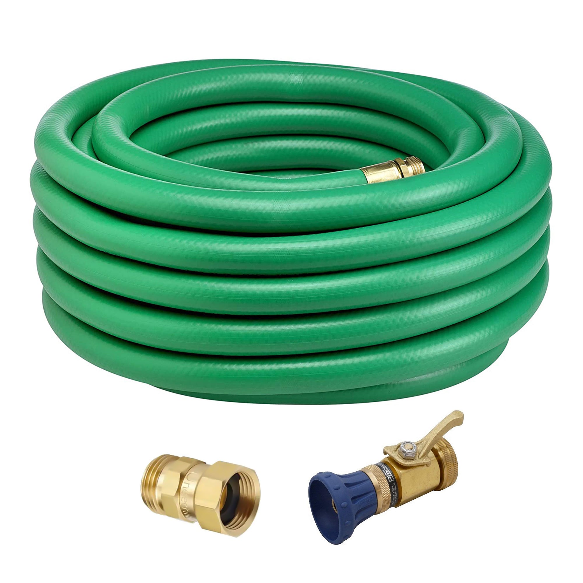 Underhill 50 Ft Green Water Hose w/ Precision Cloudburst Nozzle & Hose Adapter