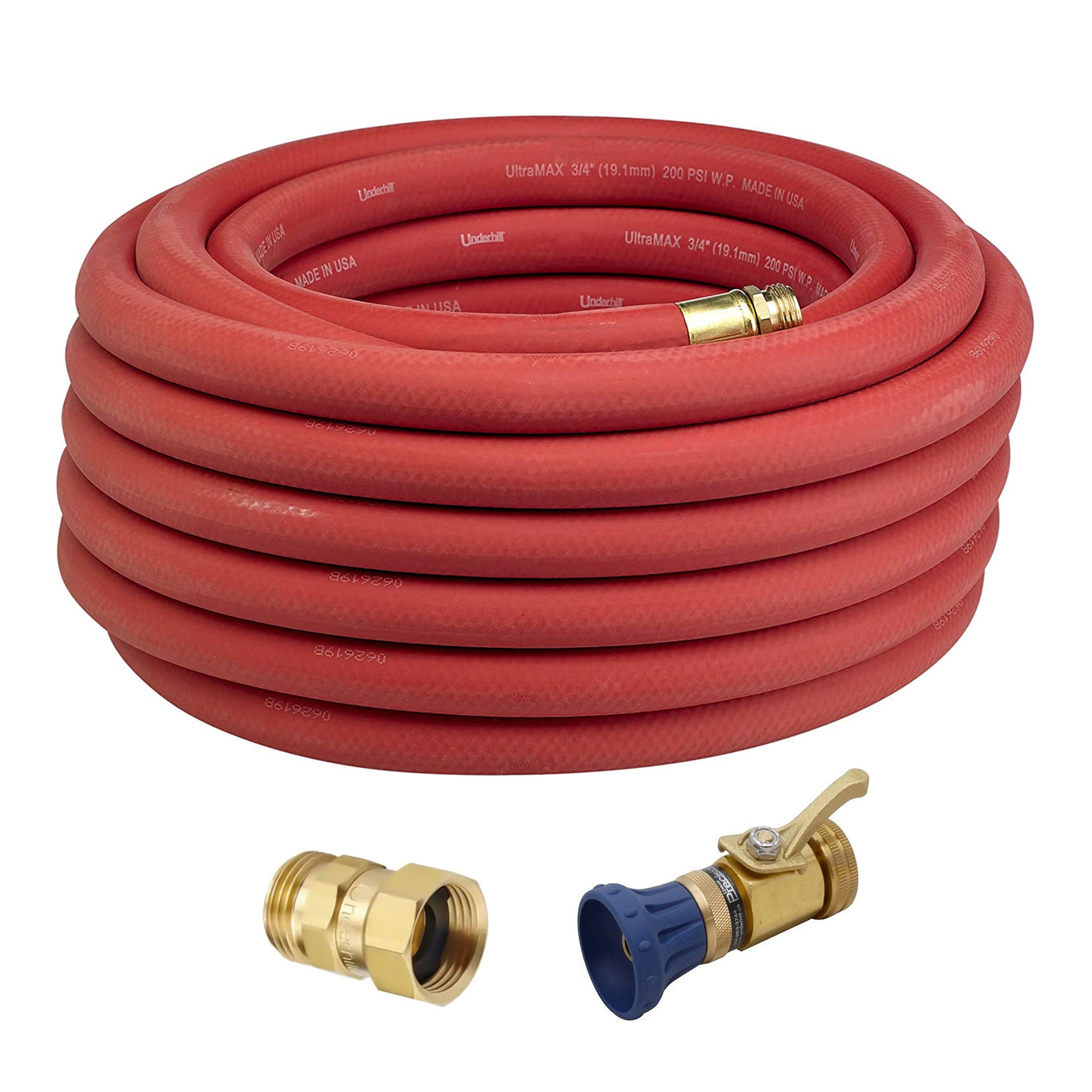 Underhill 25 Ft Red Water Hose w/ Precision Cloudburst Nozzle & Hose Adapter
