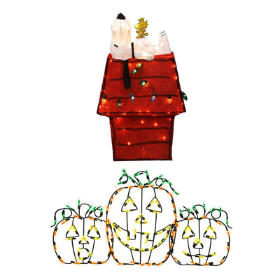 ProductWorks Jack-O-Lantern Yard Decoration + Snoopy & Woodstock Yard Decoration