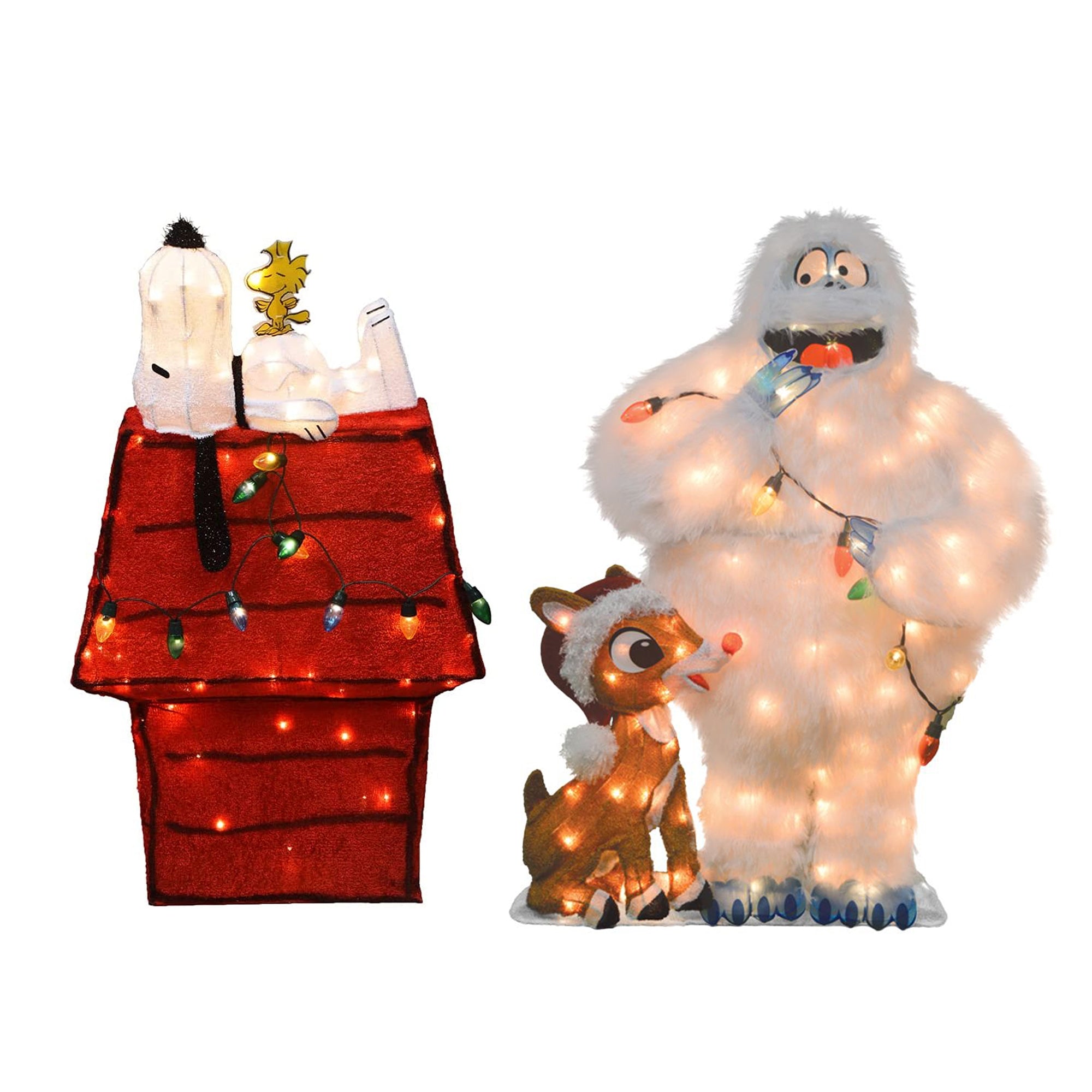 ProductWorks Peanuts 32" Snoopy & Woodstock w/ Rudolph & Bumble Yard Decorations - VMInnovations
