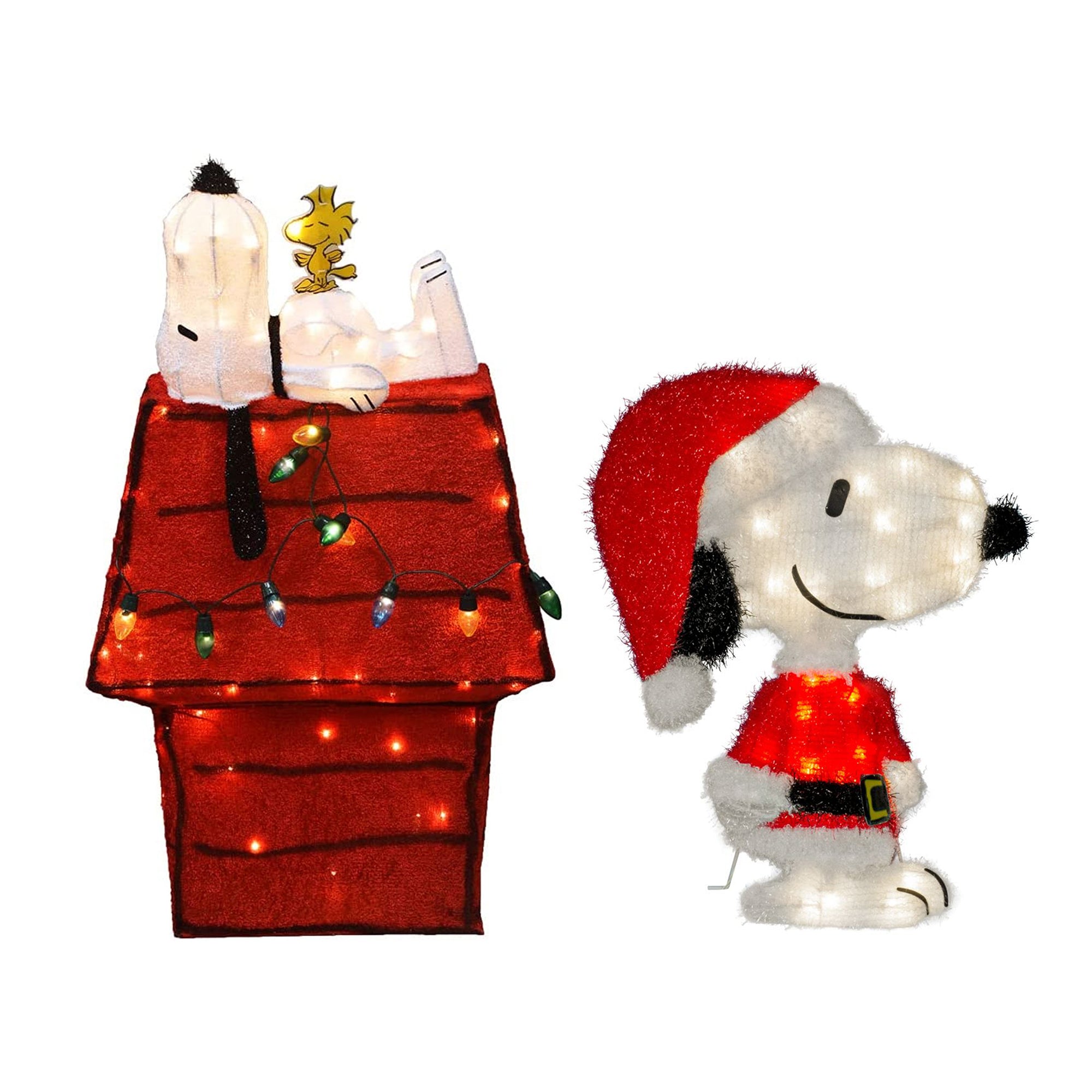 ProductWorks Peanuts 32" Snoopy & Woodstock Doghouse w/ 18" Santa Snoopy Decor - VMInnovations