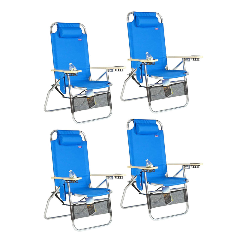Copa Big Papa Metal 4 Position Folding Lounge Chair w/ Cupholders, Blue (4 Pack)