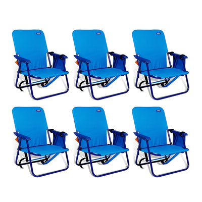 Copa Backpack Single Position Folding Aluminum Beach Chairs, Turquoise (6 Pack)