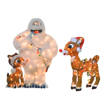 ProductWorks Rudolph with Santa Hat and Rudolph and Bumble Holiday Decoration