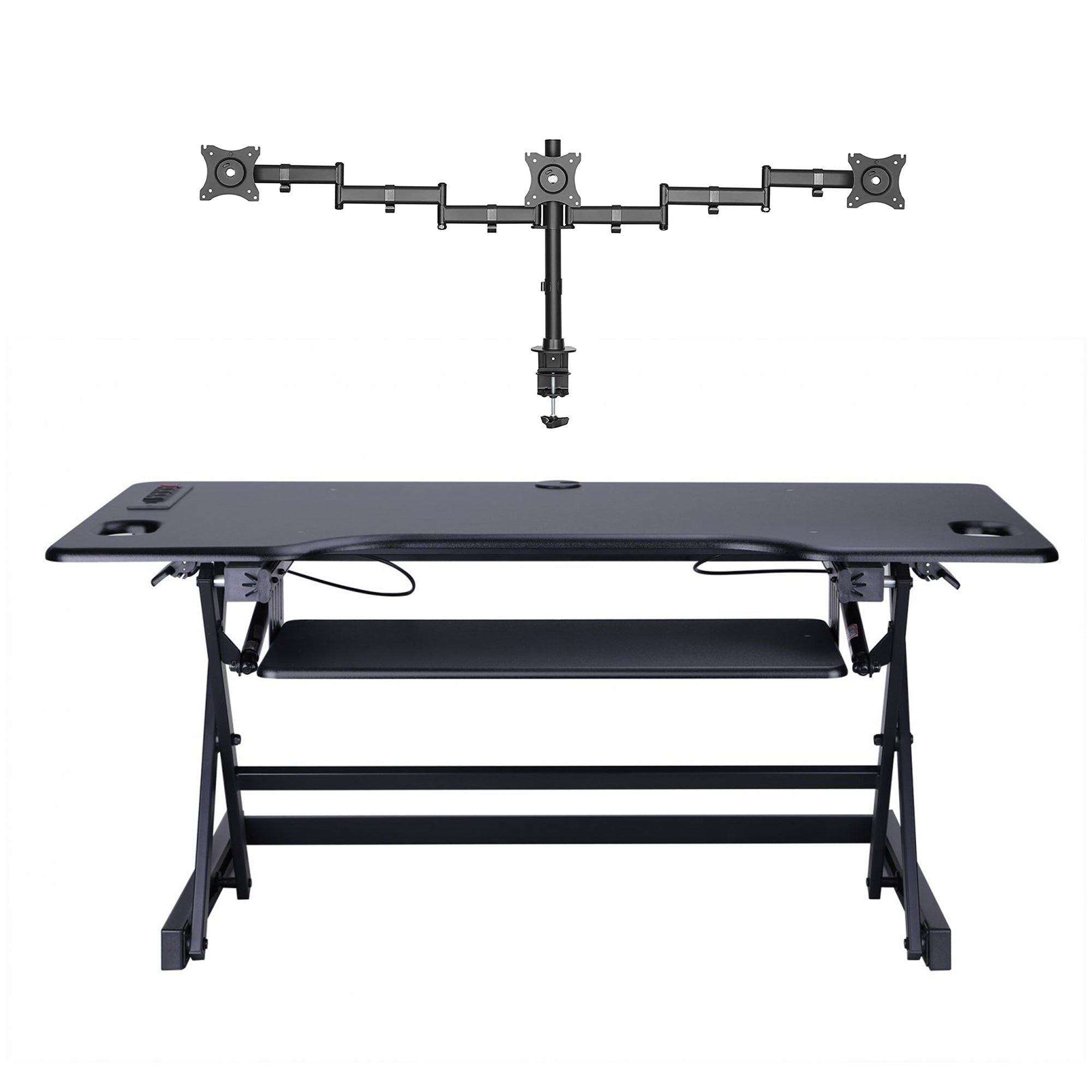 Rocelco 46 Inch Standing Desk Converter and Adjustable Triple Monitor Desk Mount - VMInnovations