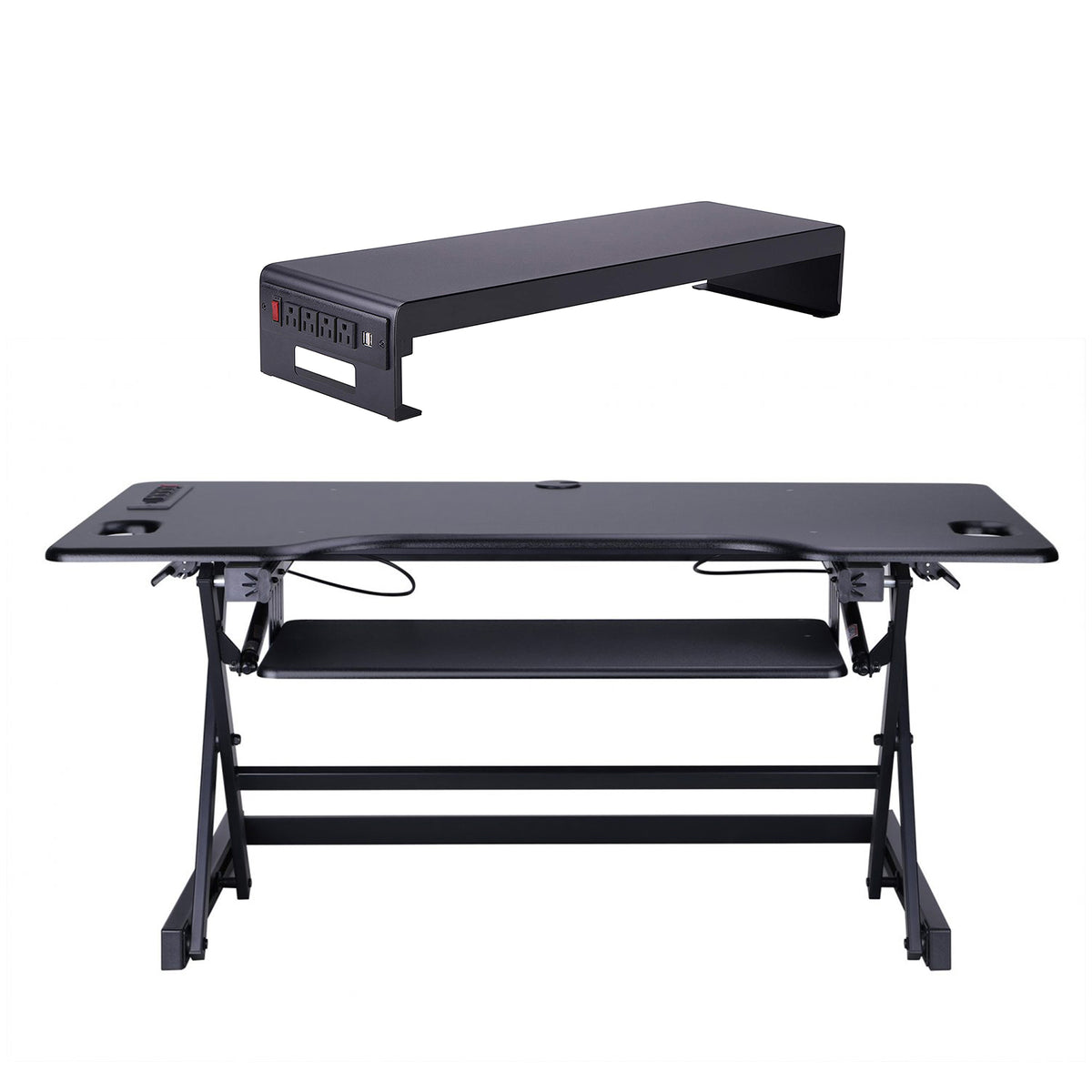 Rocelco 46 In Standing Desk Converter & 30 In Dual Monitor Stand w/ USB Charging