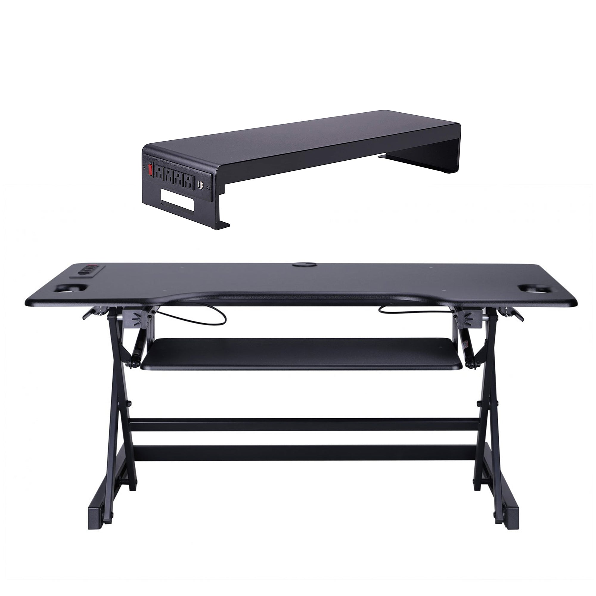 Rocelco 46 In Standing Desk Converter & 30 In Dual Monitor Stand w/ USB Charging