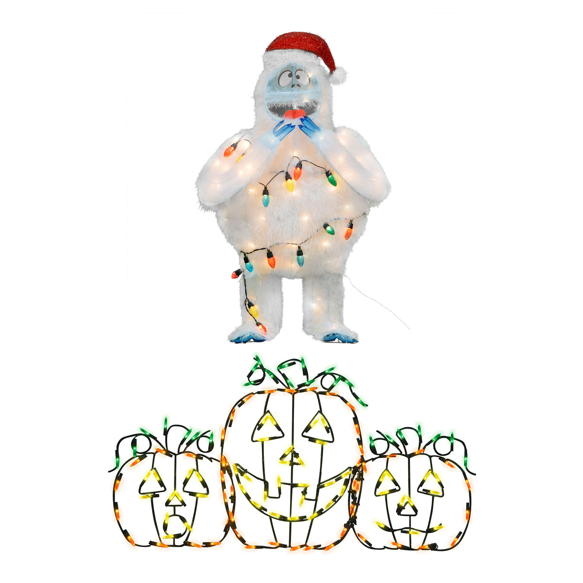 ProductWorks Jack-O-Lantern Yard Decoration + Bumble Snowman Prelit Yard Decor