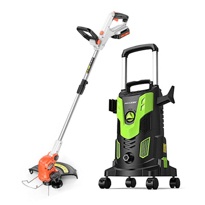 PAXCESS Cordless String Trimmer Tool with Battery & Power Washer with Wheels