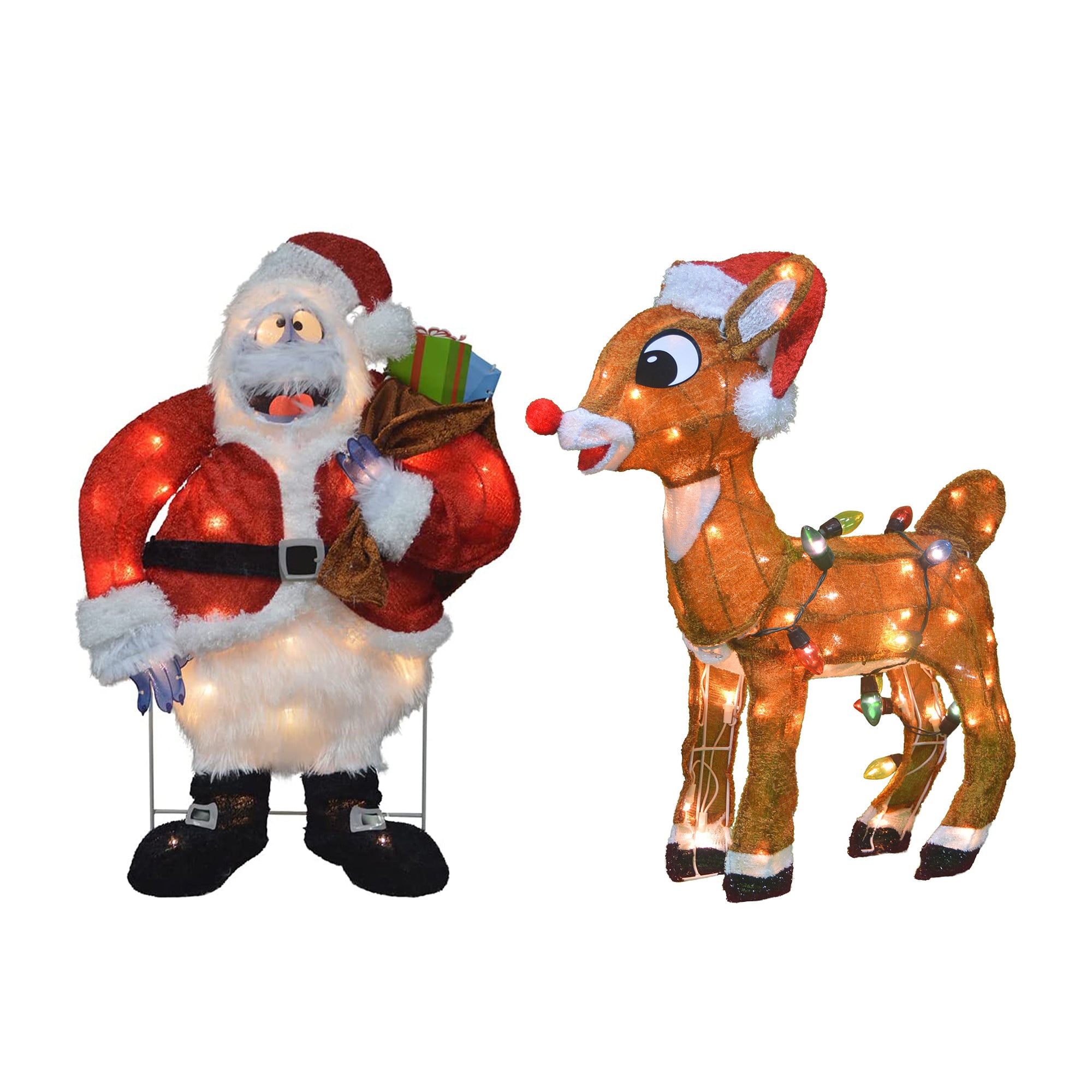 ProductWorks 24 In Rudolph & 24 In Bumble Snowman Santa Pre Lit Holiday Decor - VMInnovations