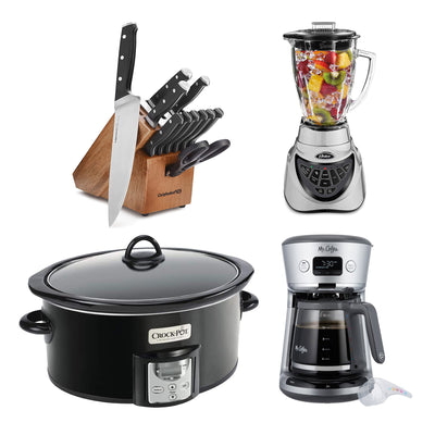 Mr. Coffee Coffee Maker, Oster Blender, 4 Qt Crock-Pot, & Calphalon 12 Knife Set