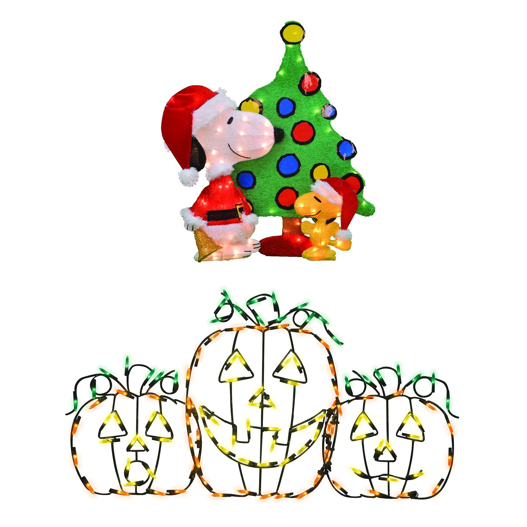 ProductWorks Jack-O-Lanterns Yard Decoration + Snoopy & Woodstock Lit Tree Decor - VMInnovations