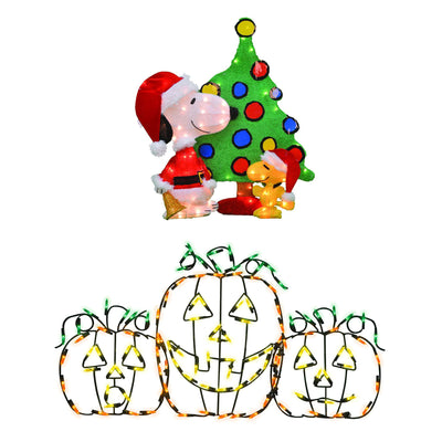 ProductWorks Jack-O-Lanterns Yard Decoration + Snoopy & Woodstock Lit Tree Decor - VMInnovations