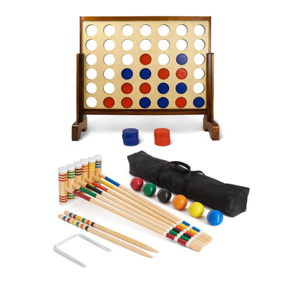 YardGames Giant 4 In a Row Backyard Multiplayer Game & Premium Croquet Game Set