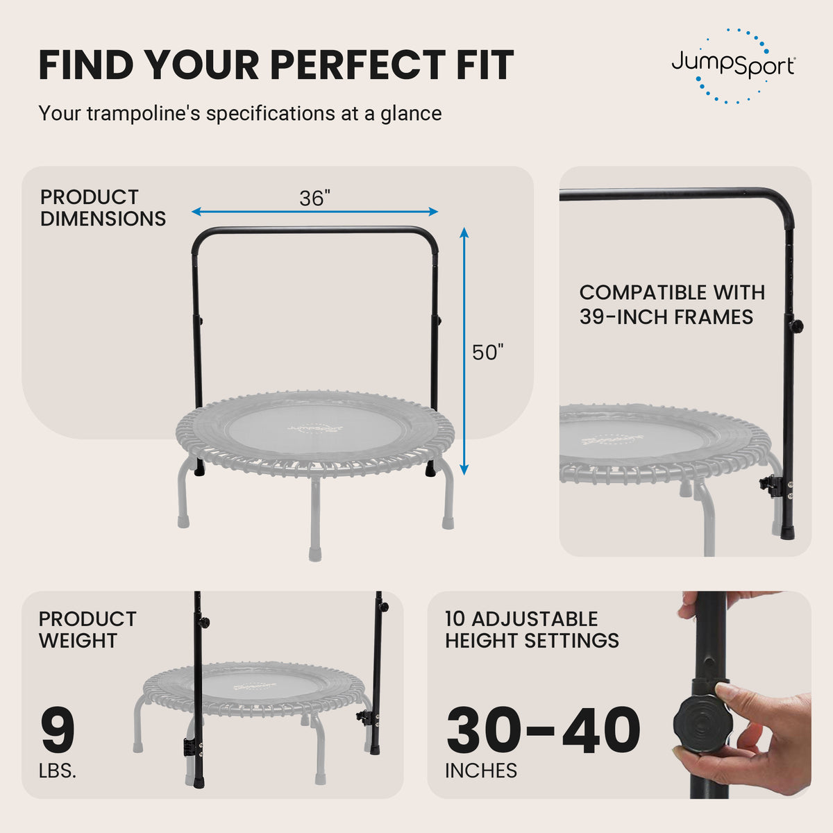 JumpSport Handle Bar for 39" Straight/Arched Leg Fitness Trampolines (Open Box)