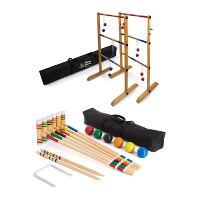YardGames Backyard Double Ladder Toss Game Set + Premium Lawn Croquet Game Set