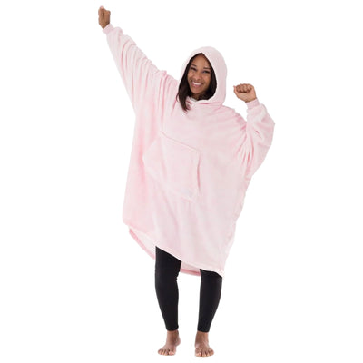 The Comfy Dream Adult Oversized Microfiber Fleece Wearable Blanket, Heather Pink