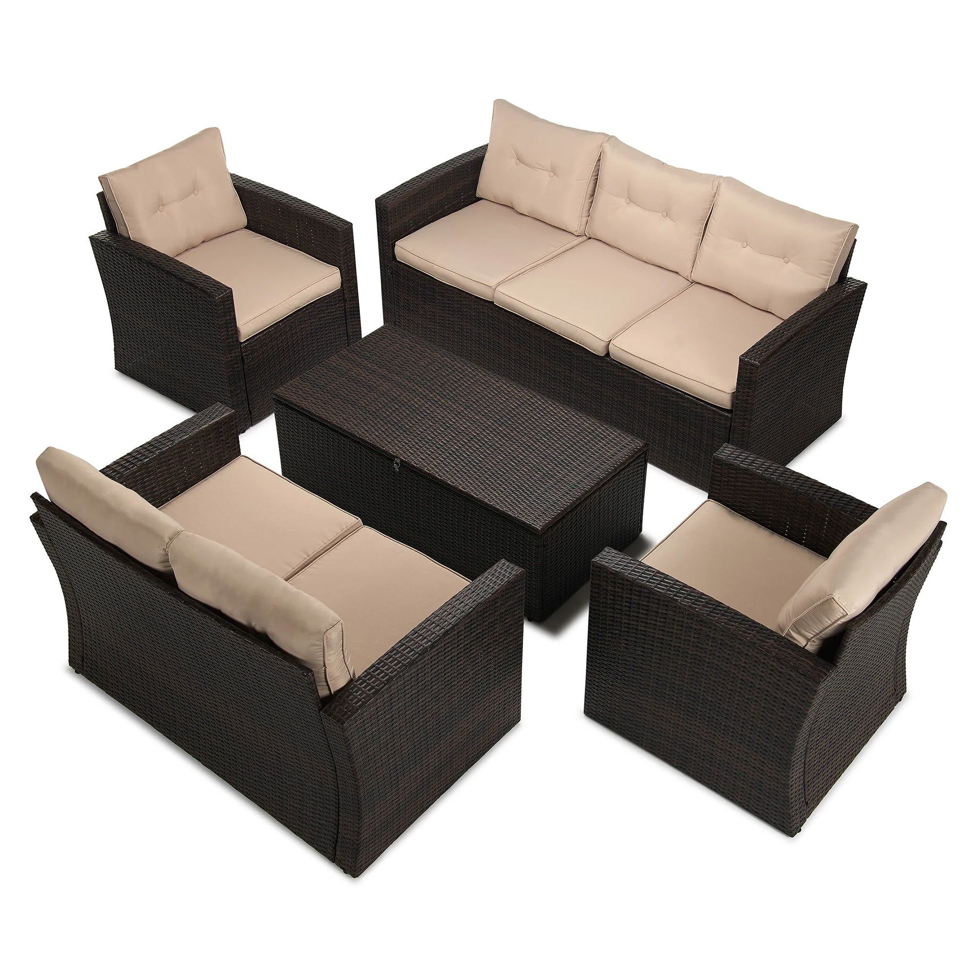 JYED DECOR 5pc Wicker Outdoor Patio Conversation Sofa Couch Furniture Set, Beige