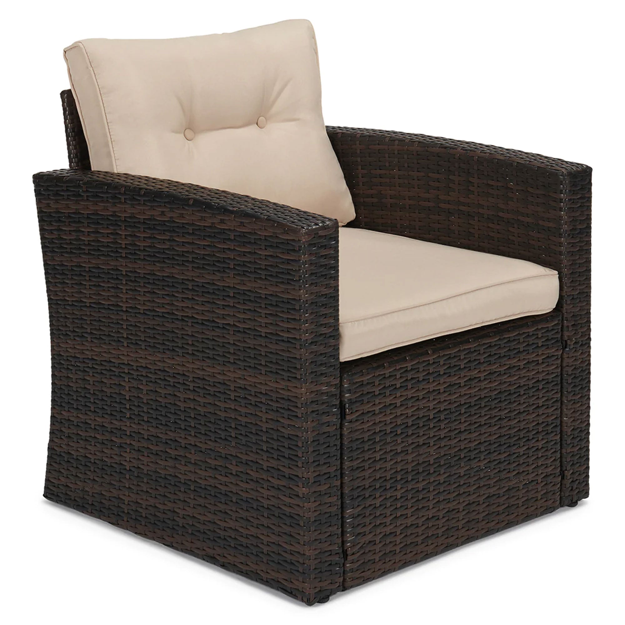 JYED DECOR 5pc Wicker Outdoor Patio Conversation Sofa Couch Furniture Set, Beige