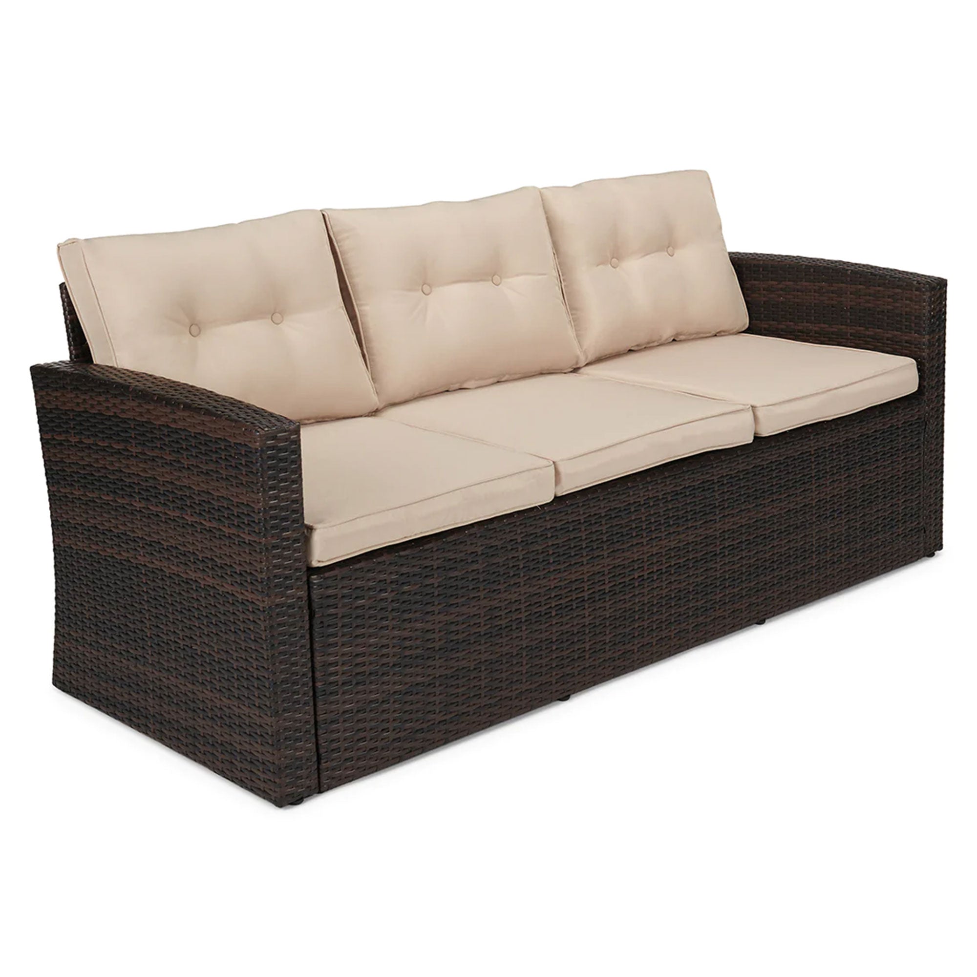 JYED DECOR 5pc Wicker Outdoor Patio Conversation Sofa Couch Furniture Set, Beige