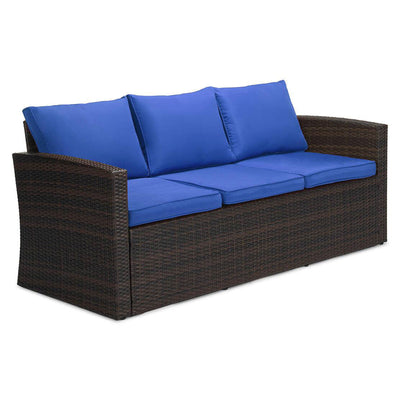 JYED DECOR 5pc Wicker Outdoor Patio Conversation Sofa Couch Furniture Set, Blue