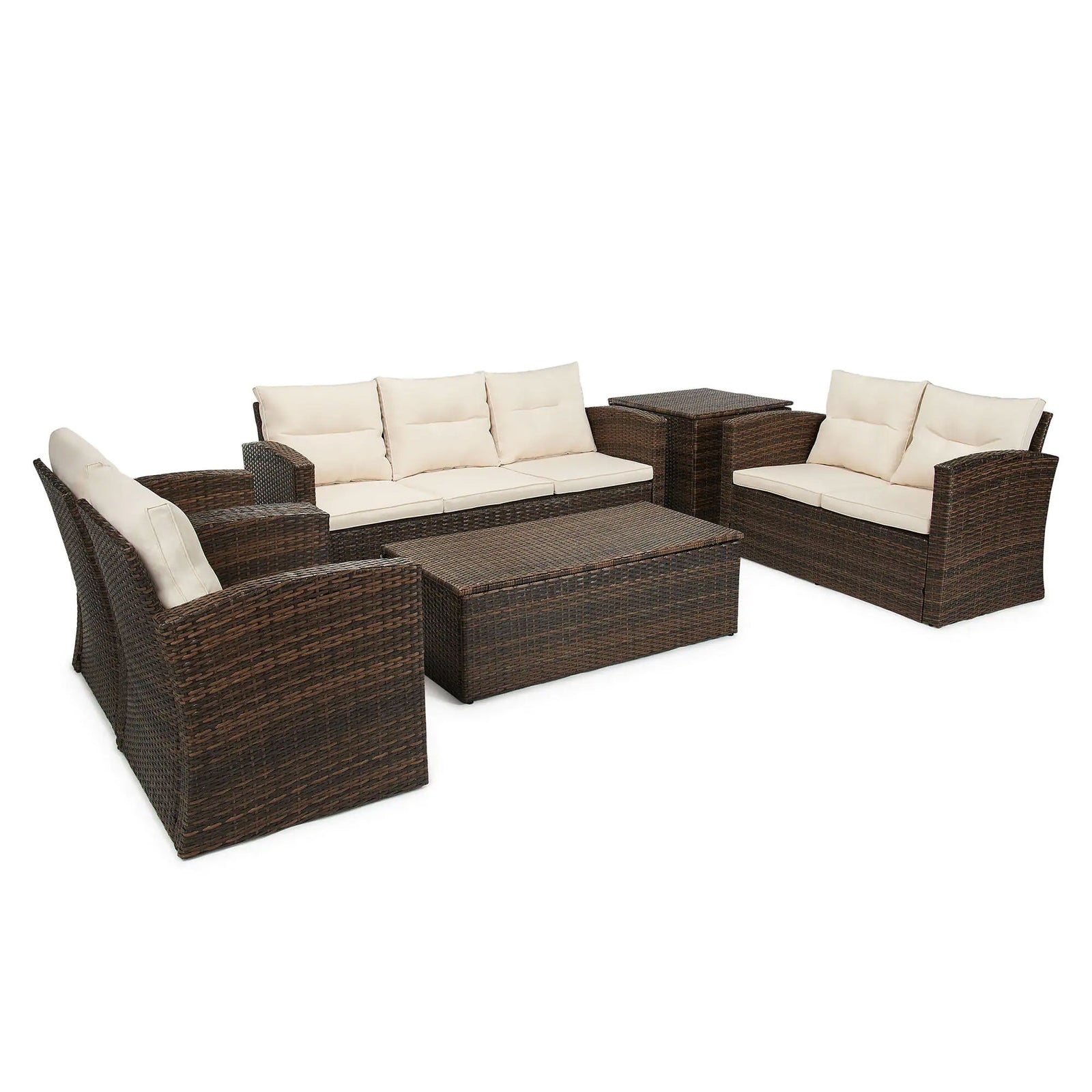 Edyo Living 6-Piece Brown Wicker Patio Furniture Conversation Seating Set, Beige - VMInnovations