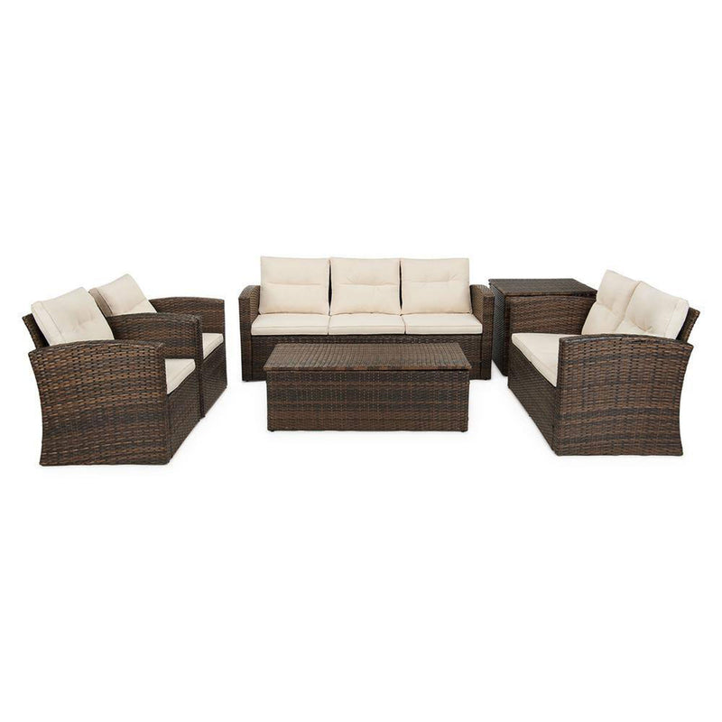 Edyo Living 6-Piece Brown Wicker Patio Furniture Conversation Seating Set, Beige