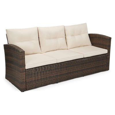 Edyo Living 6-Piece Brown Wicker Patio Furniture Conversation Seating Set, Beige - VMInnovations