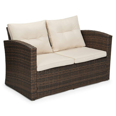 Edyo Living 6-Piece Brown Wicker Patio Furniture Conversation Seating Set, Beige - VMInnovations