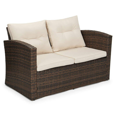 Edyo Living 6-Piece Brown Wicker Patio Furniture Conversation Seating Set, Beige