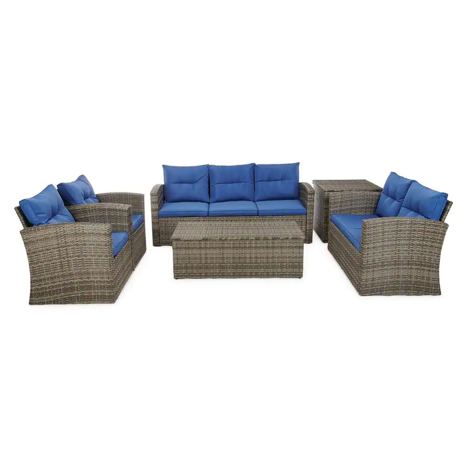 Edyo Living 6-Piece Gray Wicker Patio Furniture Conversation Seating Set, Blue - VMInnovations