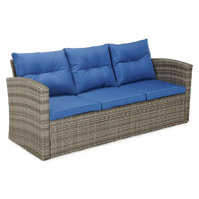 Edyo Living 6-Piece Gray Wicker Patio Furniture Conversation Seating Set, Blue - VMInnovations
