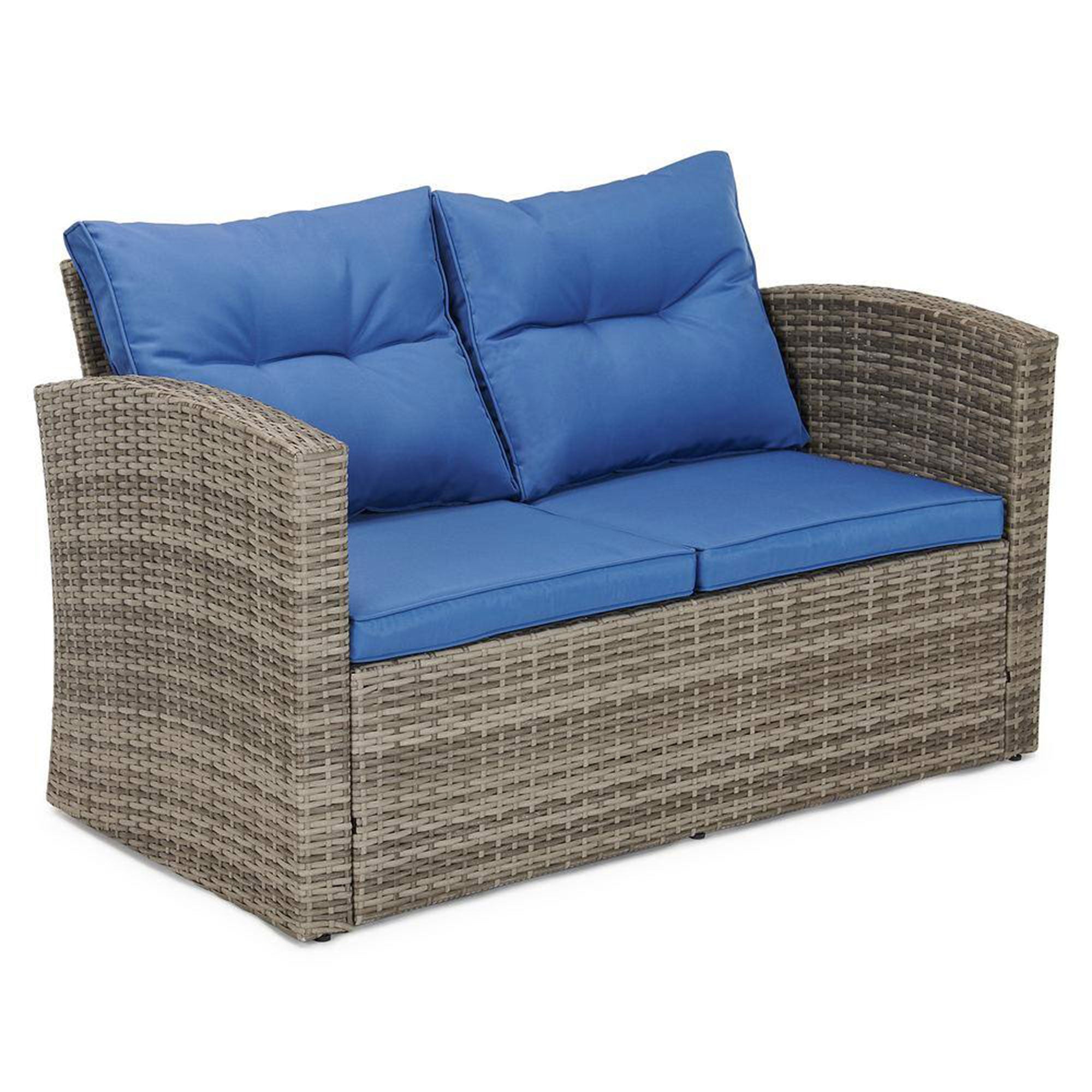 Edyo Living 6-Piece Gray Wicker Patio Furniture Conversation Seating Set, Blue - VMInnovations