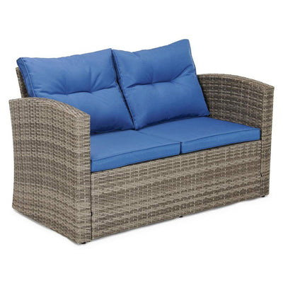 Edyo Living 6-Piece Gray Wicker Patio Furniture Conversation Seating Set, Blue - VMInnovations