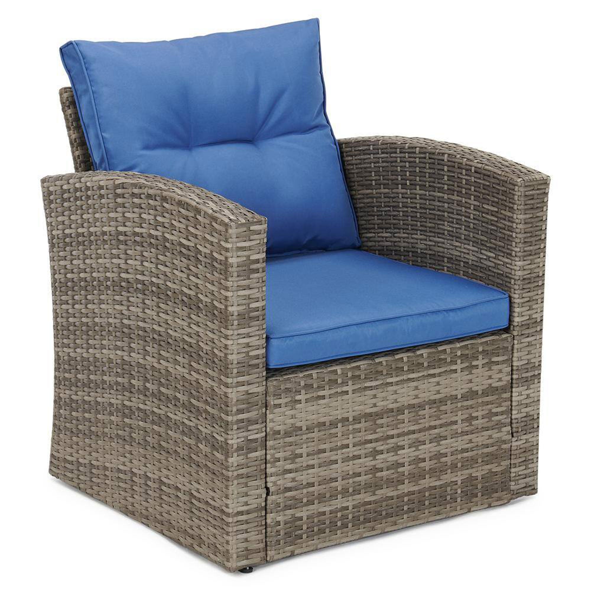 Edyo Living 6-Piece Gray Wicker Patio Furniture Conversation Seating Set, Blue - VMInnovations