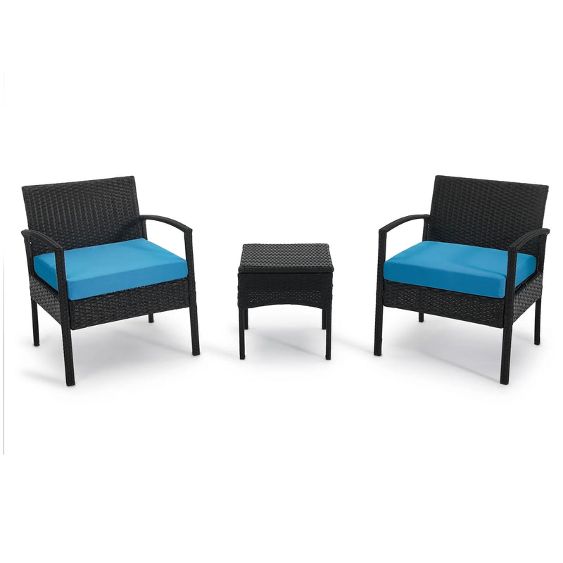 JYED DECOR 3pc Outdoor Patio Bistro Conversation Furniture Set, Blue (For Parts)