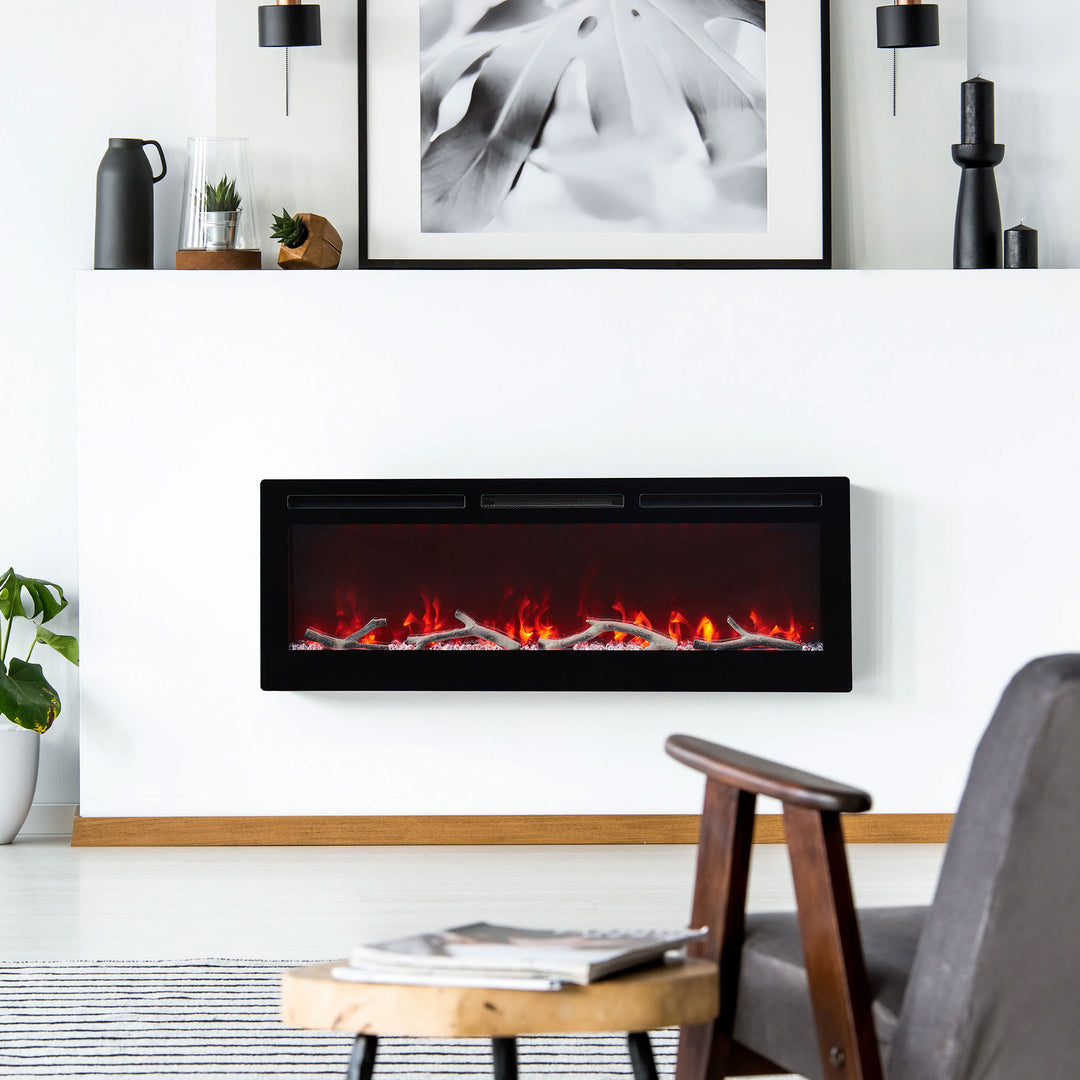 Edyo Living Wall Mount or Recessed Electric Fireplace with Touch Screen, 50 Inch