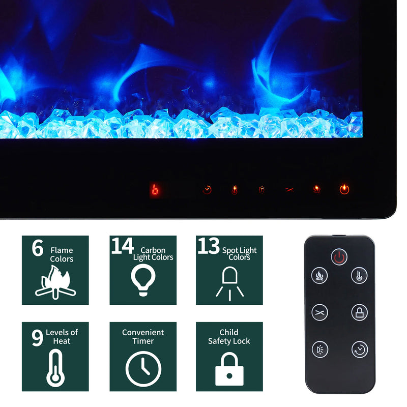 Edyo Living Wall Mount or Recessed Electric Fireplace with Touch Screen, 50 Inch