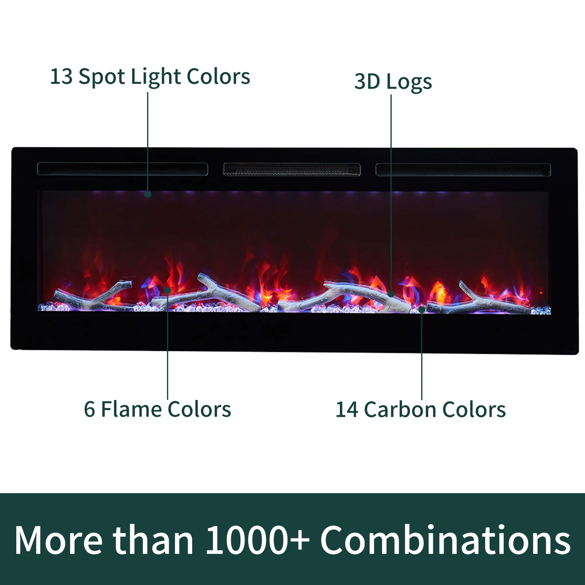 Edyo Living Wall Mount/Recessed Electric Fireplace w/Touch Screen,50" (Open Box) - VMInnovations
