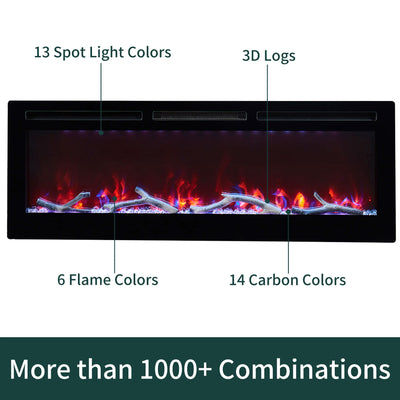 Edyo Living Wall Mount/Recessed Electric Fireplace w/Touch Screen,50" (Open Box) - VMInnovations
