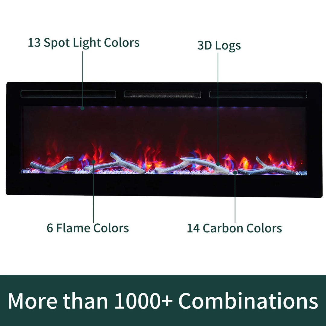 Edyo Living Wall Mount/Recessed Electric Fireplace w/Touch Screen,50" (Open Box) - VMInnovations