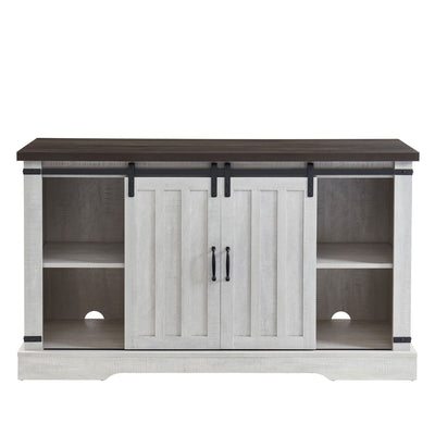 JYED DECOR Sliding Barn Door Electric Fireplace TV Stand Media Console, White