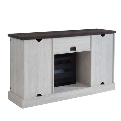 JYED DECOR Sliding Barn Door Electric Fireplace TV Stand Media Console, White