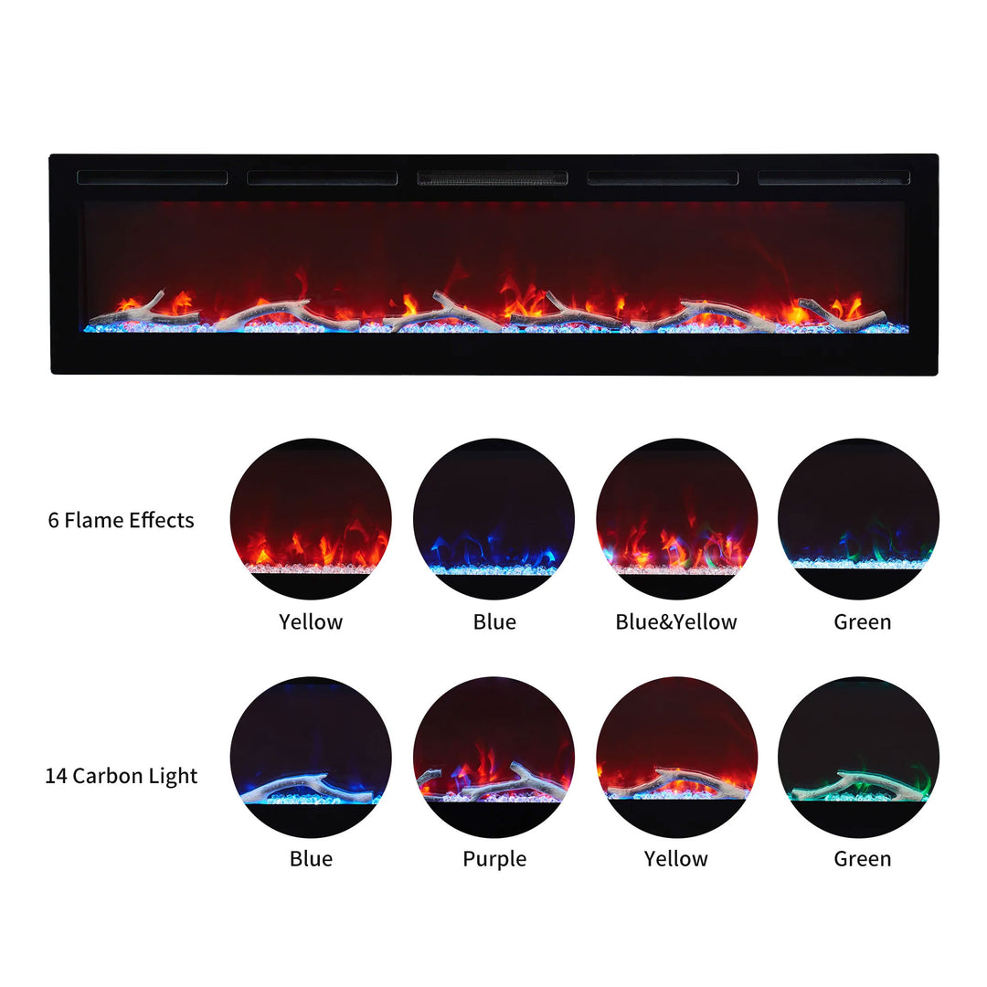 Edyo Wall Mount or Recessed Electric Fireplace with Touch Screen, 60 Inch (Used) - VMInnovations