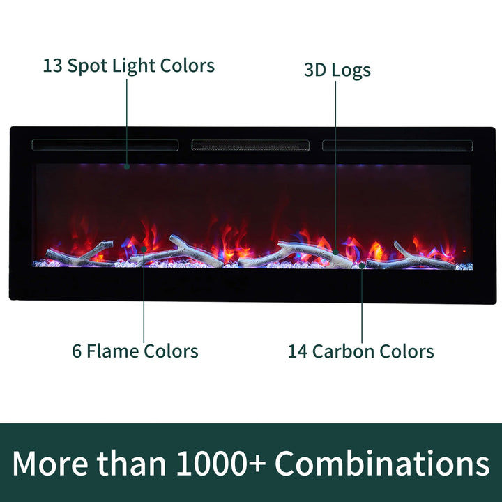Edyo Wall Mount or Recessed Electric Fireplace with Touch Screen, 60 Inch (Used) - VMInnovations