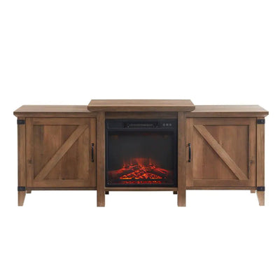 Edyo Living 63 Inch Freestanding Wooden Electric Fireplace TV Stand, Rustic Oak